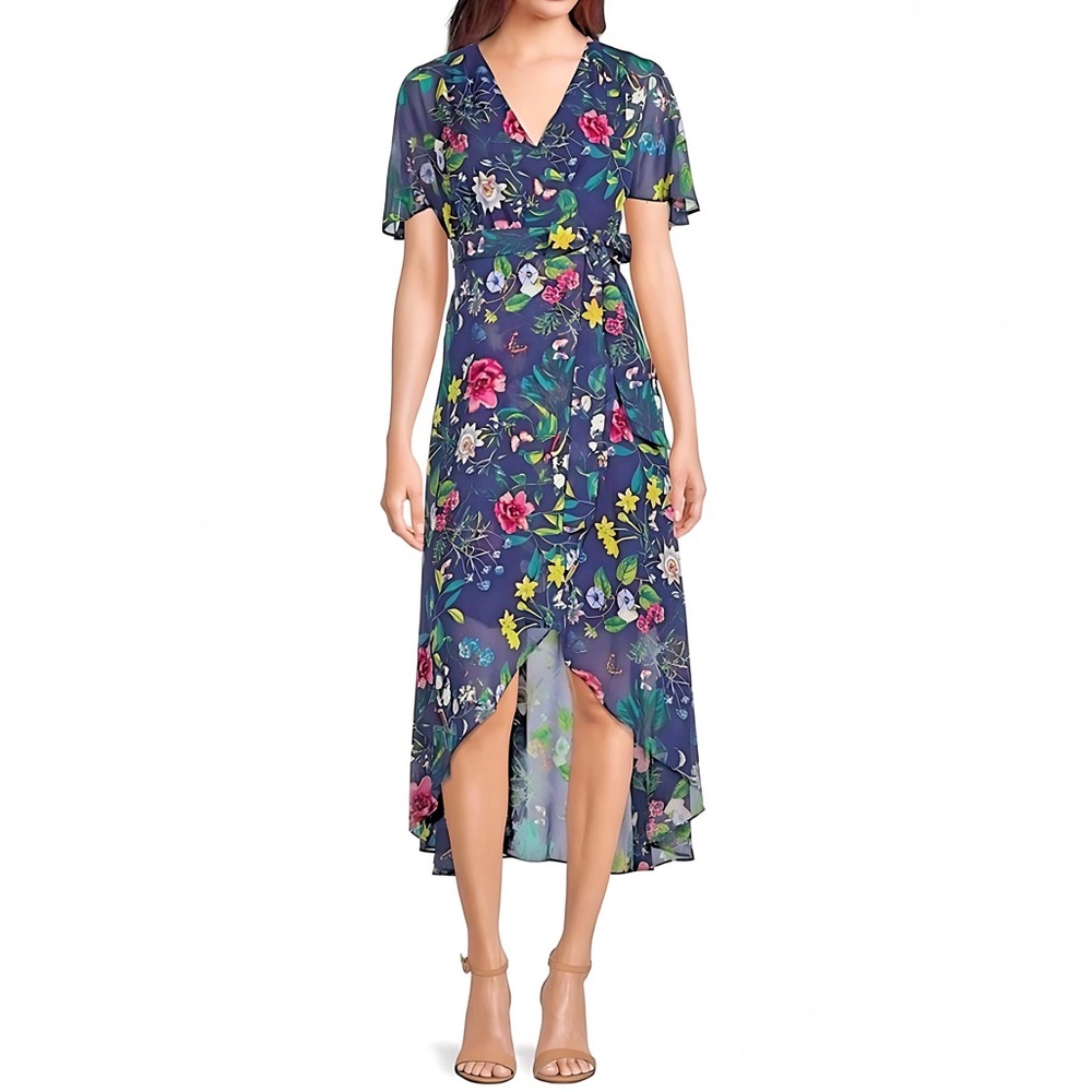 NWT Eliza J Women's High Low Floral Dress with Flutter Sleeves- size 8 - Picture 2 of 9
